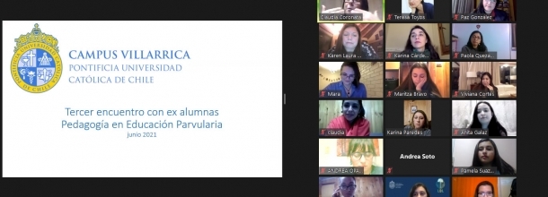 Pantallazo encuentro vía Zoom de ex alumnas de pedagogía